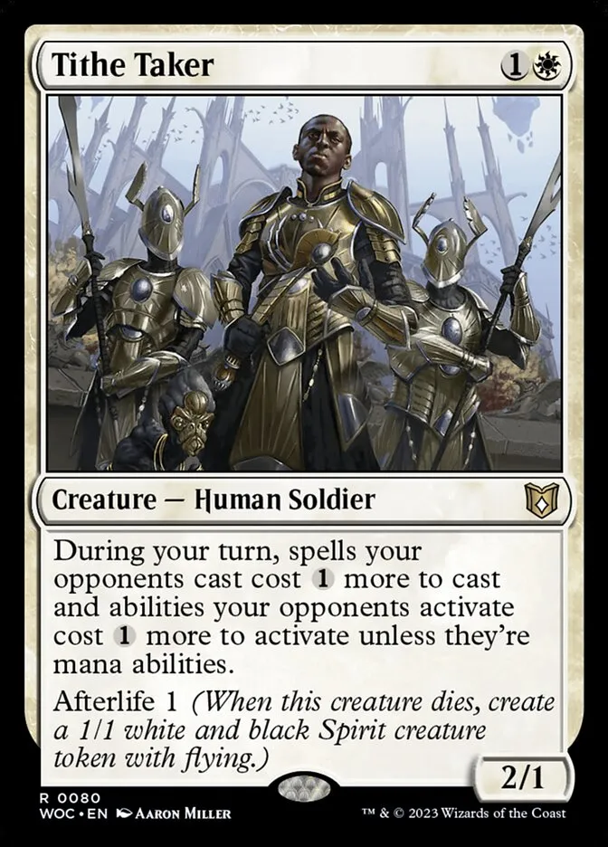 2023 Wilds of Eldraine Commander Tithe Taker rare #80 rare card image