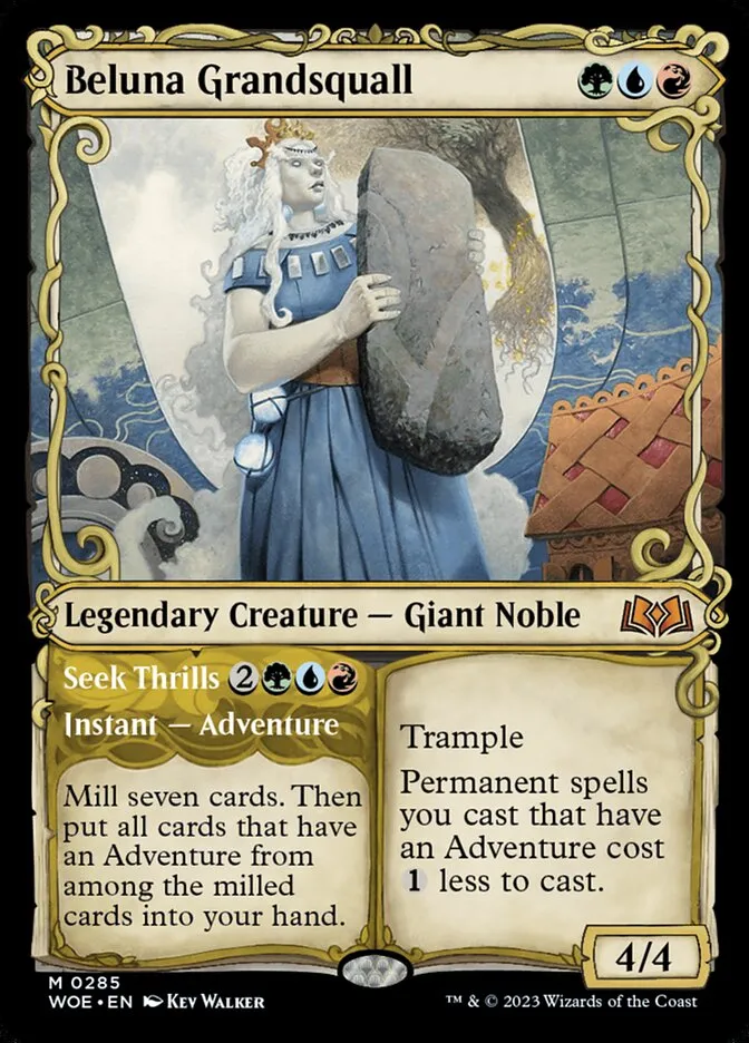 2023 Wilds of Eldraine Beluna Grandsquall // Seek Thrills mythic #285 mythic card image