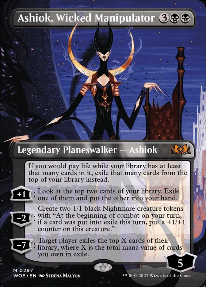 2023 Wilds of Eldraine Ashiok, Wicked Manipulator [Borderless] mythic #297 mythic card image