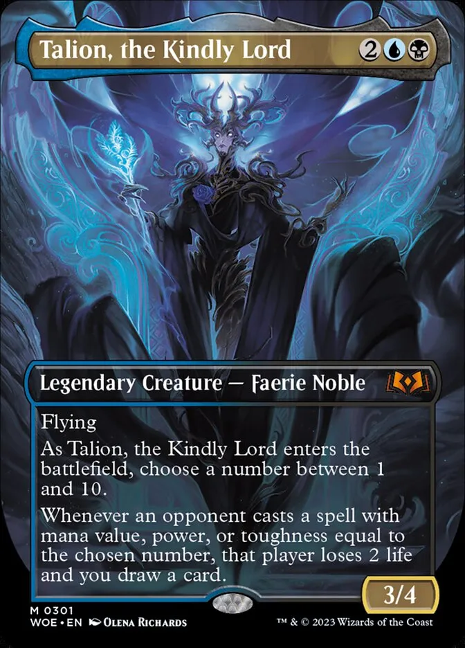2023 Wilds of Eldraine Talion, the Kindly Lord [Borderless] mythic #301 mythic card image