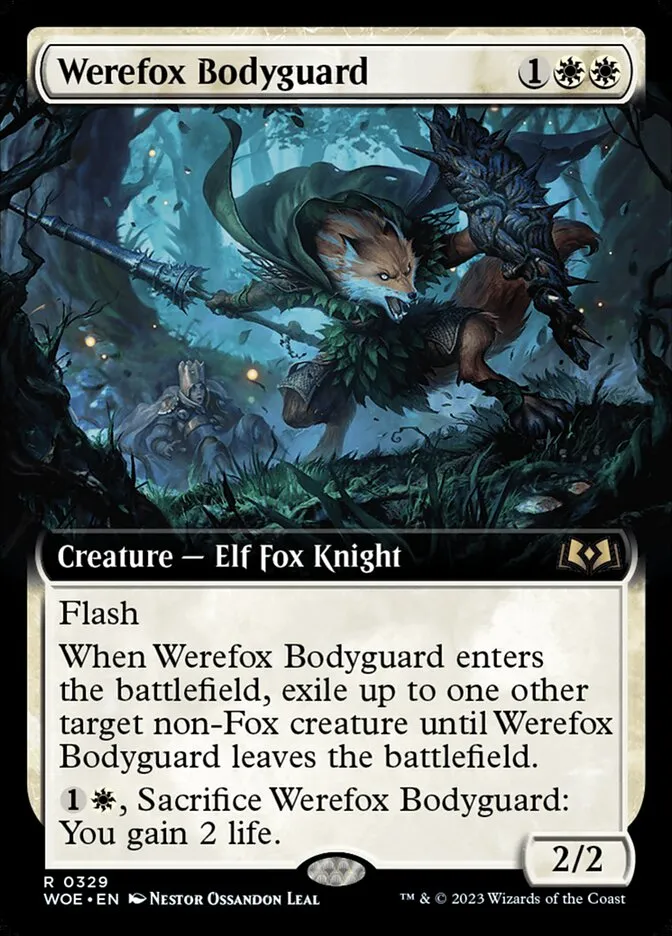 2023 Wilds of Eldraine Werefox Bodyguard [Extended Art Foil] rare #329 rare card image