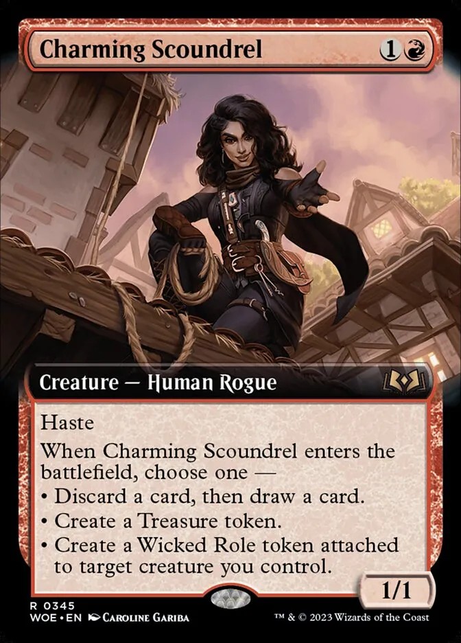 2023 Wilds of Eldraine Charming Scoundrel rare #345 rare card image