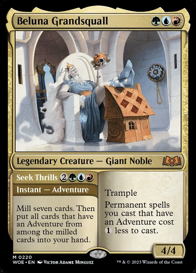 2023 Wilds of Eldraine Beluna Grandsquall // Seek Thrills mythic #220 mythic card image