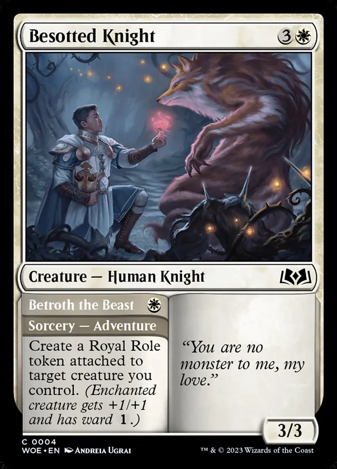 2023 Wilds of Eldraine Besotted Knight // Betroth the Beast #4 common card image