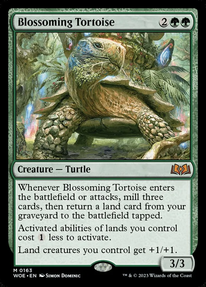 2023 Wilds of Eldraine Blossoming Tortoise mythic #163 mythic card image
