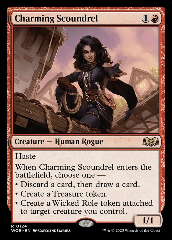 2023 Wilds of Eldraine Charming Scoundrel #124 rare card image