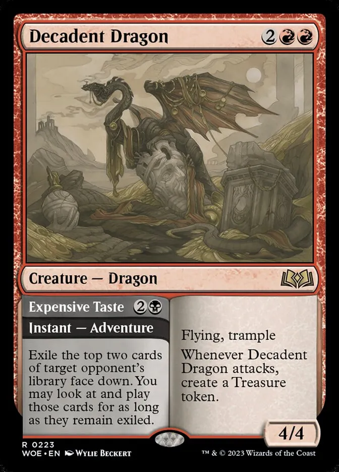 2023 Wilds of Eldraine Decadent Dragon // Expensive Taste #223 rare card image