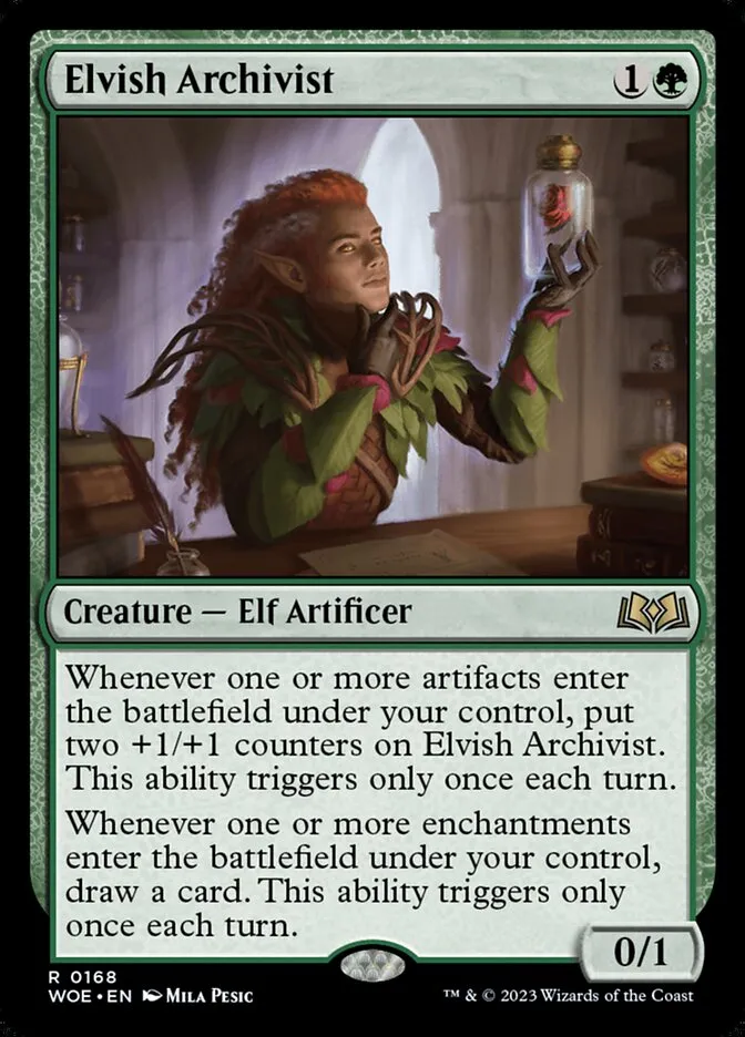 2023 Wilds of Eldraine Elvish Archivist #168 rare card image