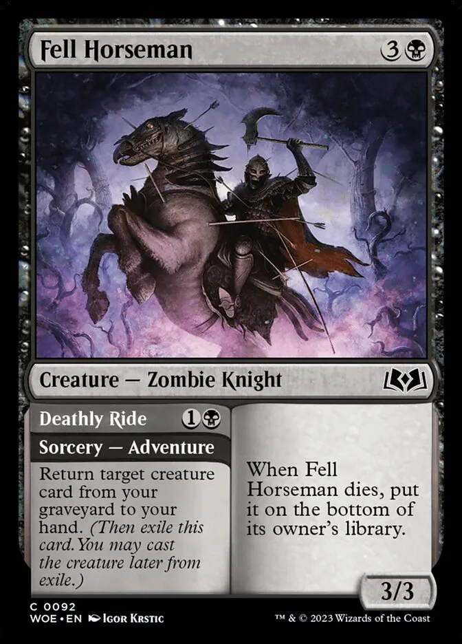 2023 Wilds of Eldraine Fell Horseman // Deathly Ride #92 common card image