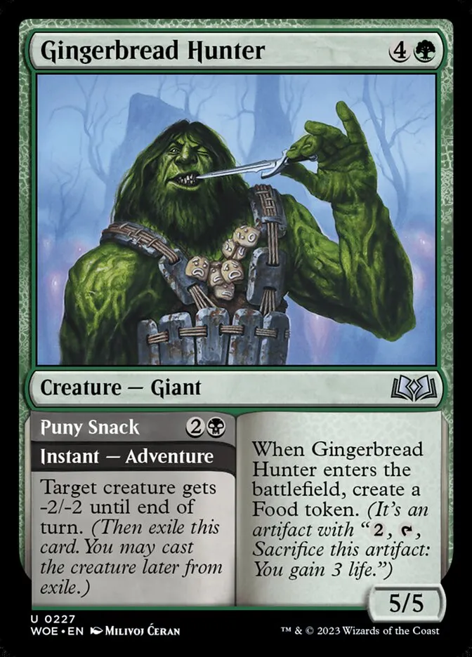2023 Wilds of Eldraine Gingerbread Hunter // Puny Snack #227 uncommon card image