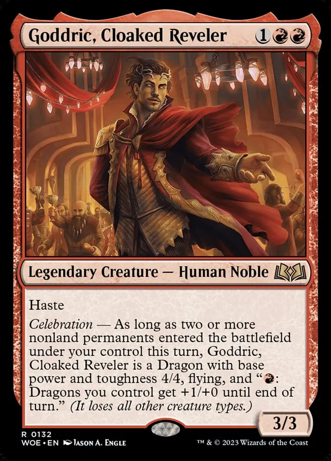 2023 Wilds of Eldraine Goddric, Cloaked Reveler #132 rare card image