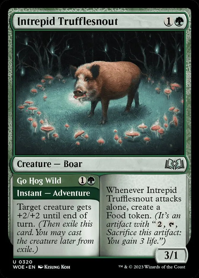 2023 Wilds of Eldraine Intrepid Trufflesnout // Go Hog Wild #320 uncommon card image