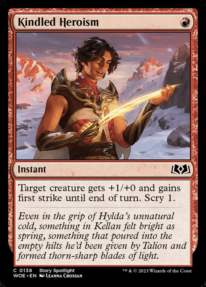 2023 Wilds of Eldraine Kindled Heroism #138 common card image