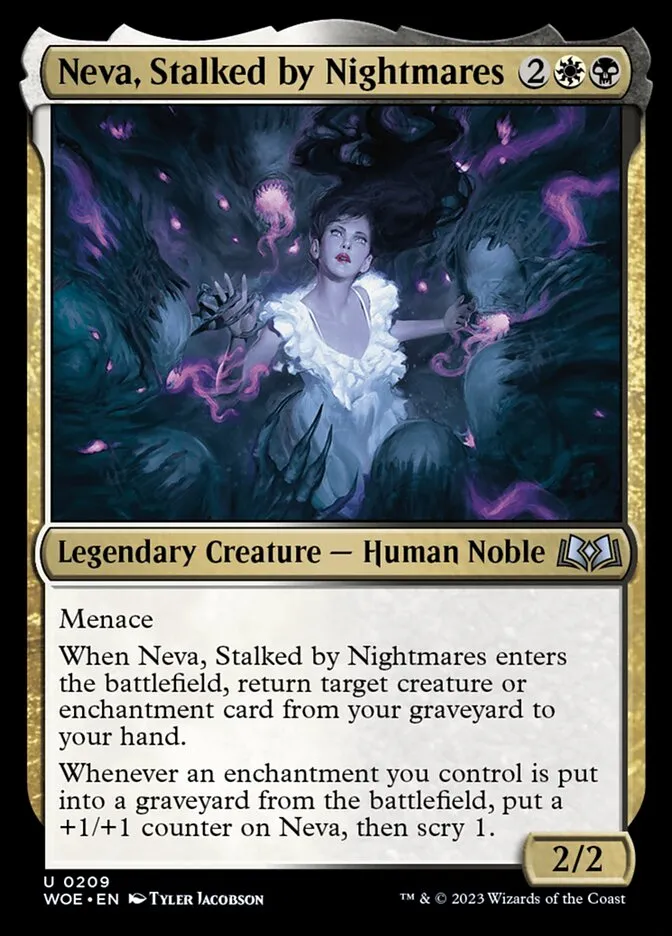 2023 Wilds of Eldraine Neva, Stalked by Nightmares #209 uncommon card image