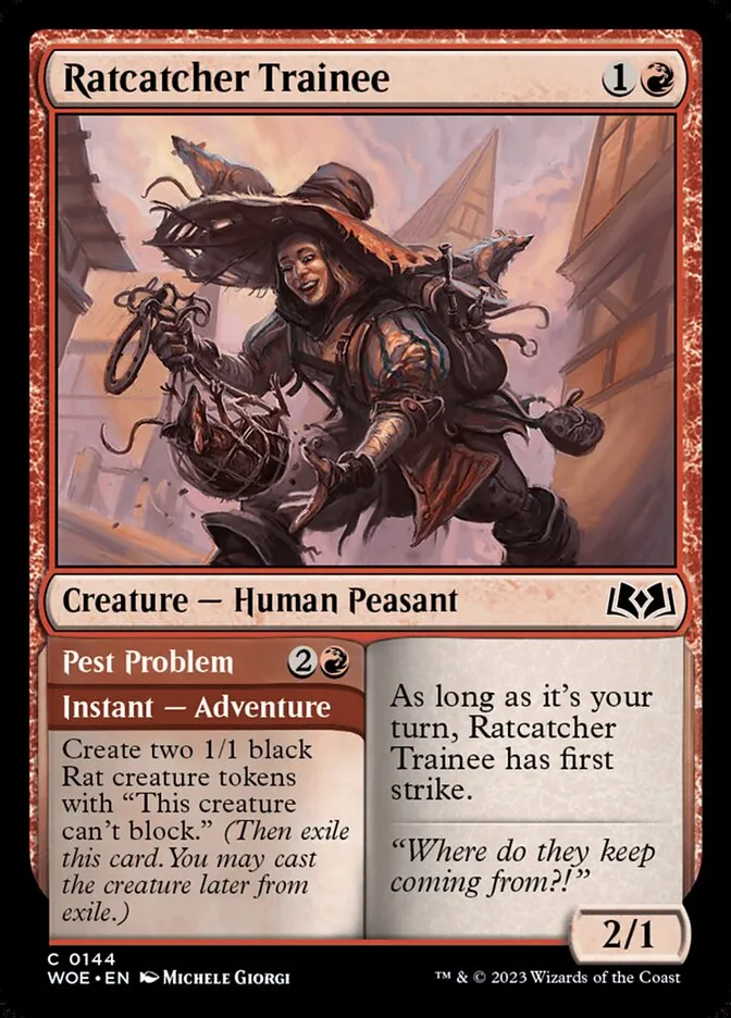 2023 Wilds of Eldraine Ratcatcher Trainee // Pest Problem #144 common card image