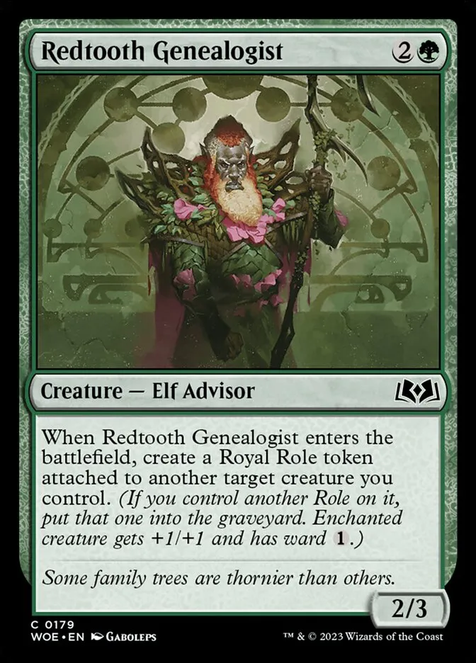 2023 Wilds of Eldraine Redtooth Genealogist #179 common card image