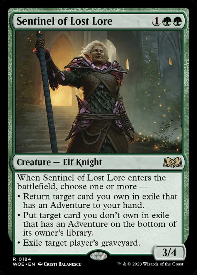 2023 Wilds of Eldraine Sentinel of Lost Lore #184 rare card image