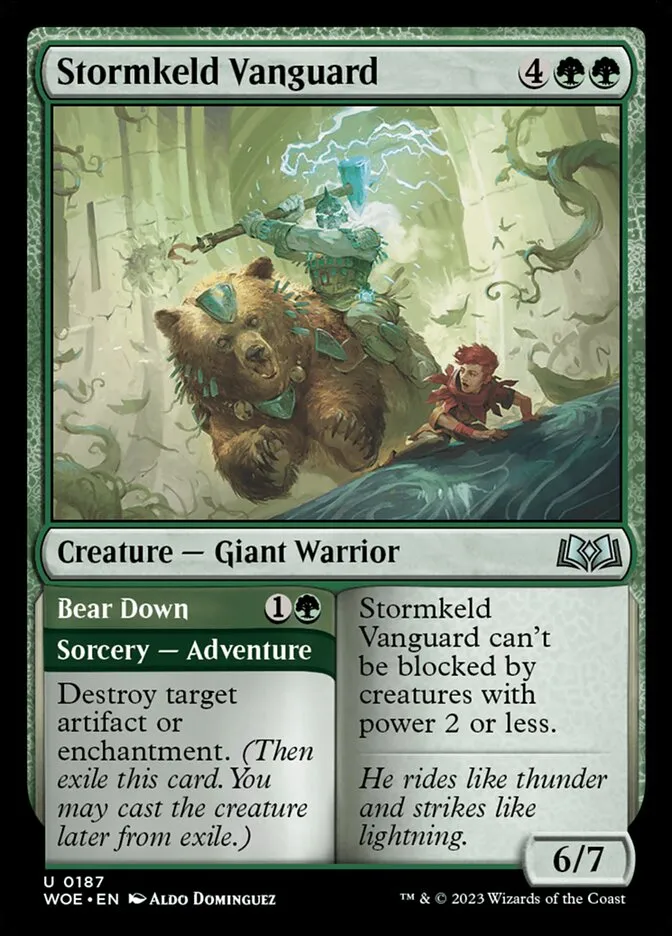 2023 Wilds of Eldraine Stormkeld Vanguard // Bear Down #187 uncommon card image