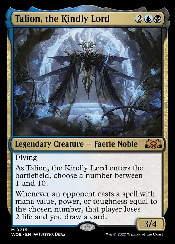 2023 Wilds of Eldraine Talion, the Kindly Lord [Prerelease] mythic #215 mythic card image