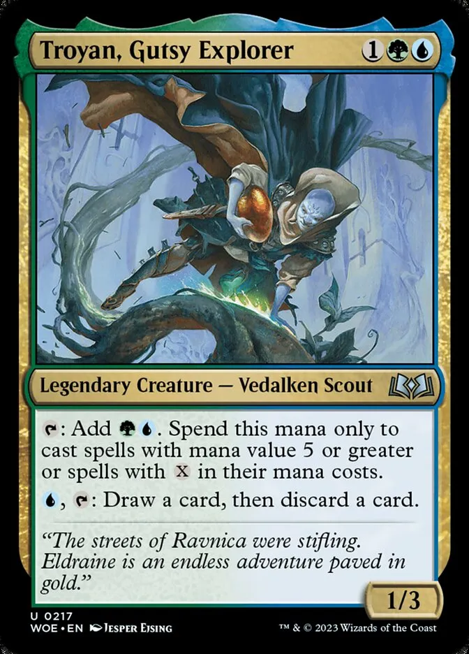 2023 Wilds of Eldraine Troyan, Gutsy Explorer #217 uncommon card image