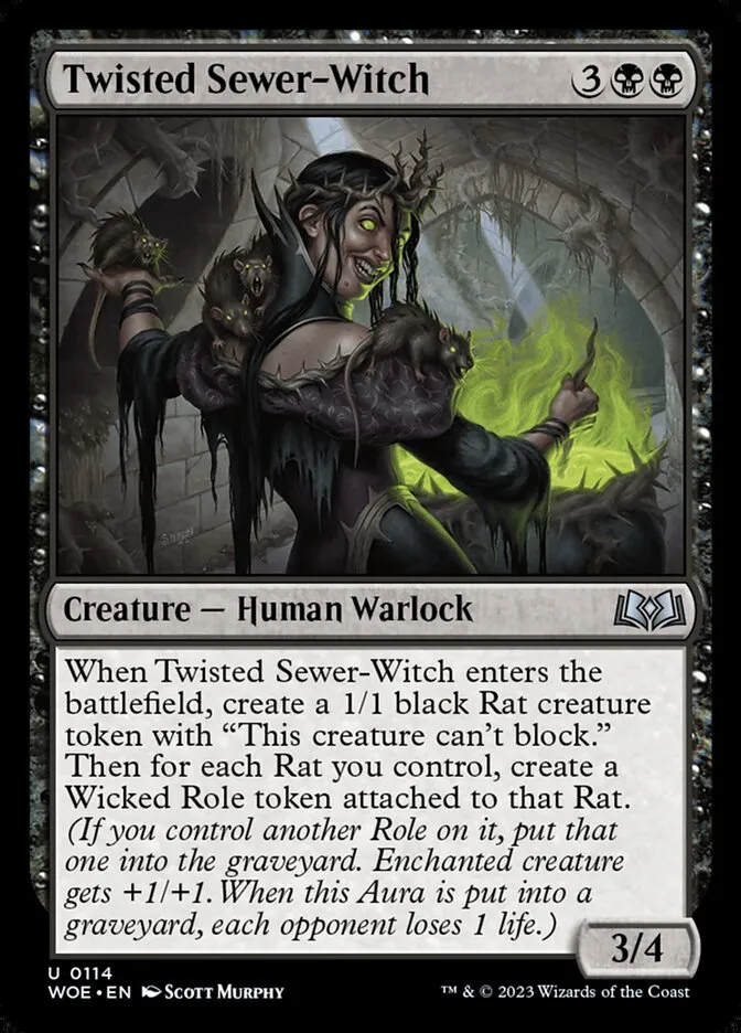 2023 Wilds of Eldraine Twisted Sewer-Witch #114 uncommon card image