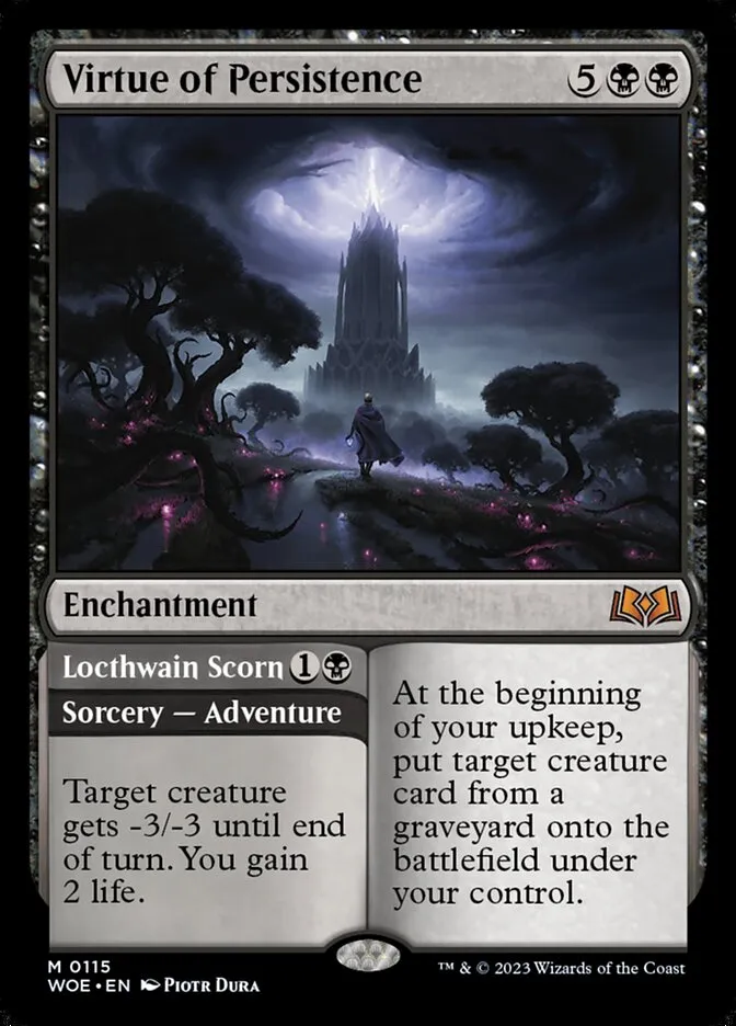 2023 Wilds of Eldraine Virtue of Persistence // Locthwain Scorn mythic #115 mythic card image