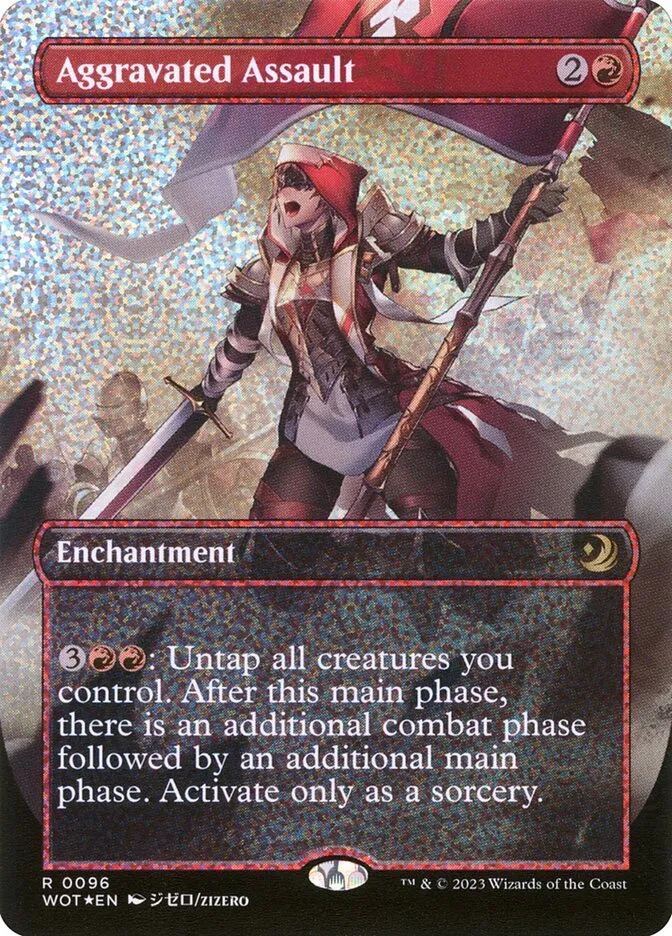 2023 Wilds of Eldraine: Enchanting Tales Aggravated Assault #96 rare card image