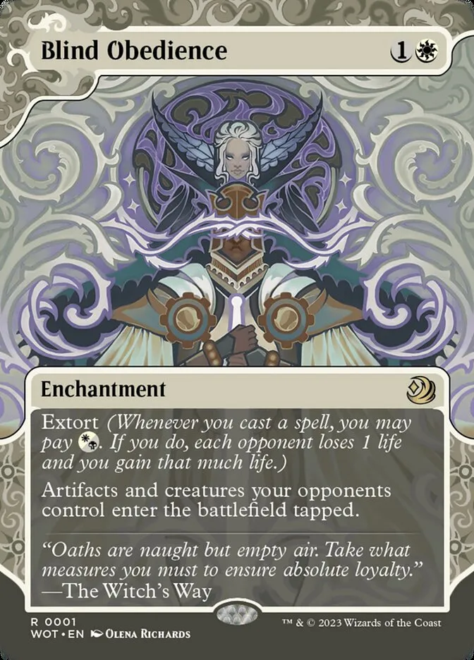2023 Wilds of Eldraine: Enchanting Tales Blind Obedience #1 rare card image