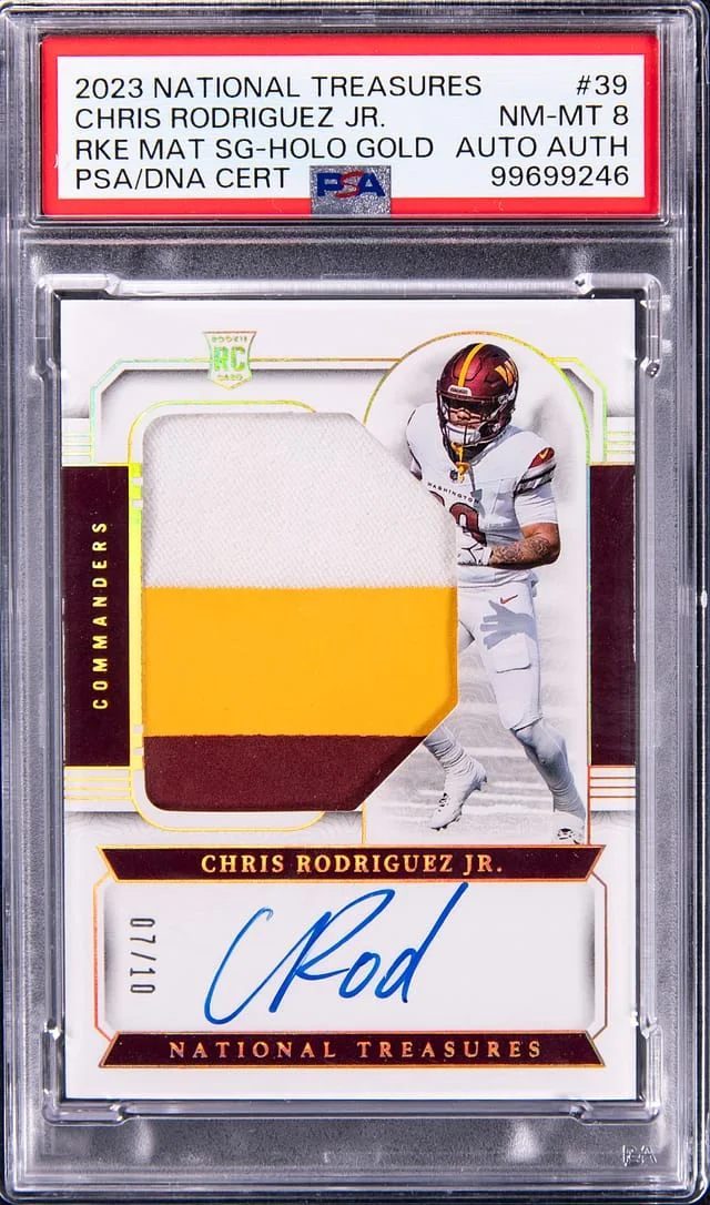 2023 National Treasures Chris Rodriguez Jr. Materials Signature-Hologram Gold #39 card image