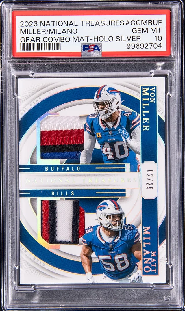 2023 National Treasures Von Miller/Matt Milano Dual-Patch Gear Combo Materials-Hologram Silver #GCMBUF card image