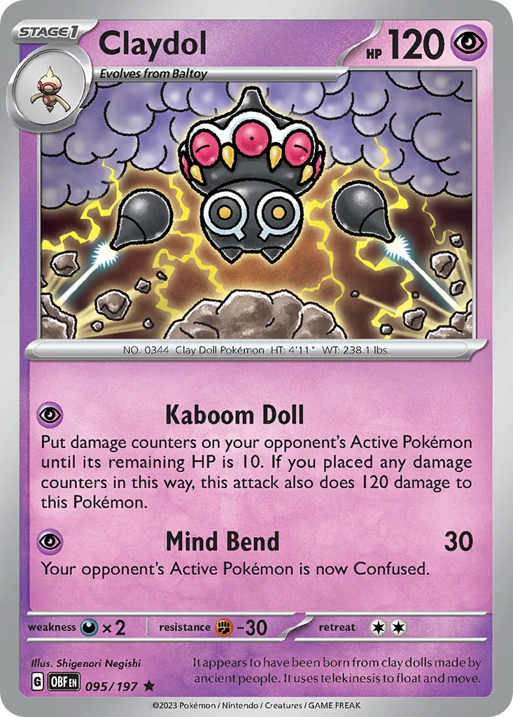 2023 Obsidian Flames Claydol #095/197 Rare card image
