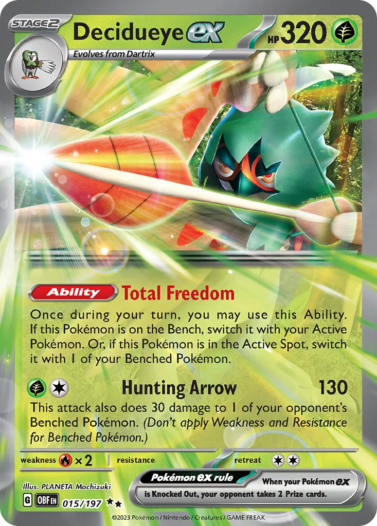 2023 Obsidian Flames Decidueye ex #015/197 Double Rare card image