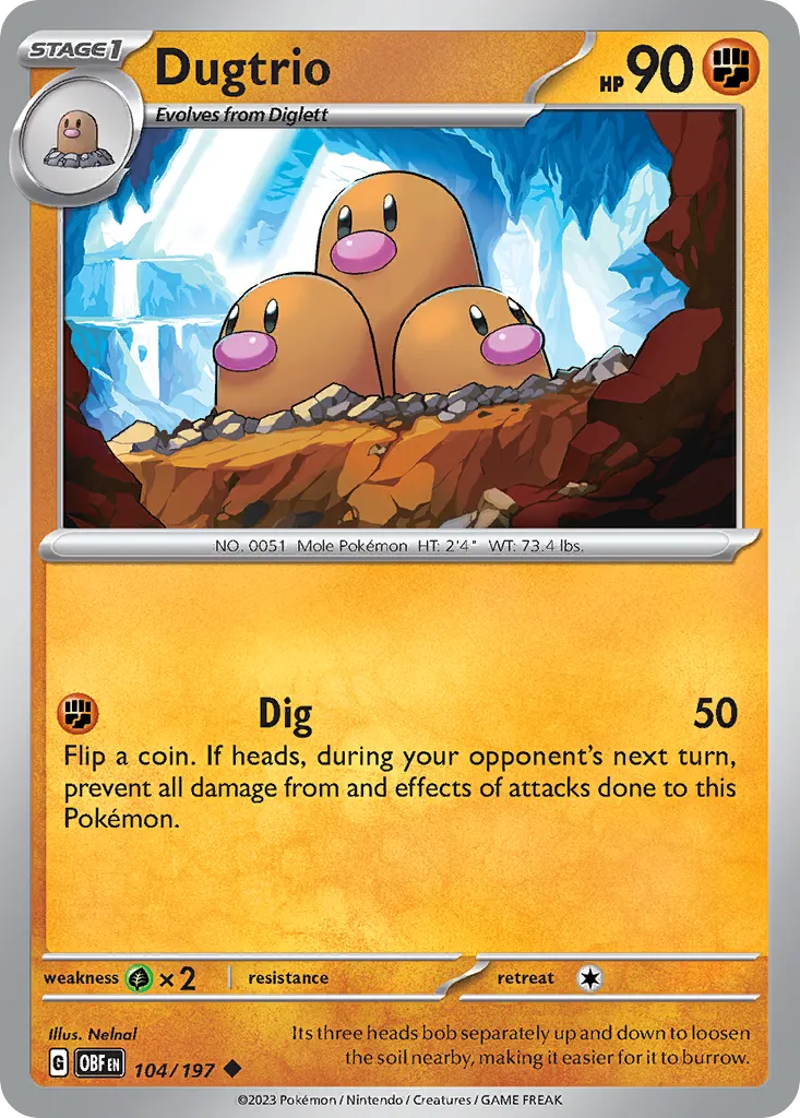 2023 Obsidian Flames Dugtrio Uncommon #104/197 Uncommon card image