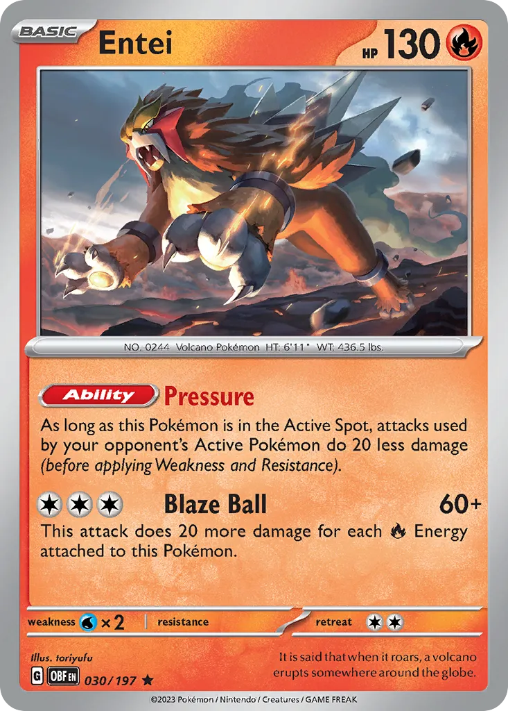 2023 Obsidian Flames Entei #030/197 Rare card image