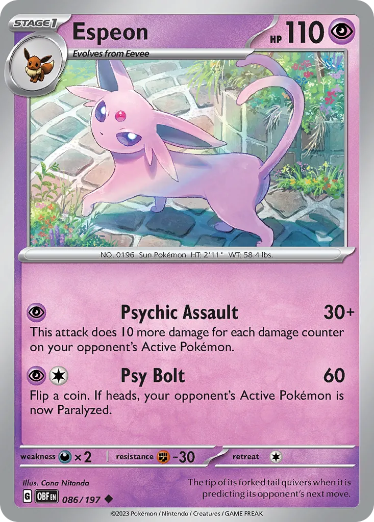 2023 Obsidian Flames Espeon Uncommon #086/197 Uncommon card image