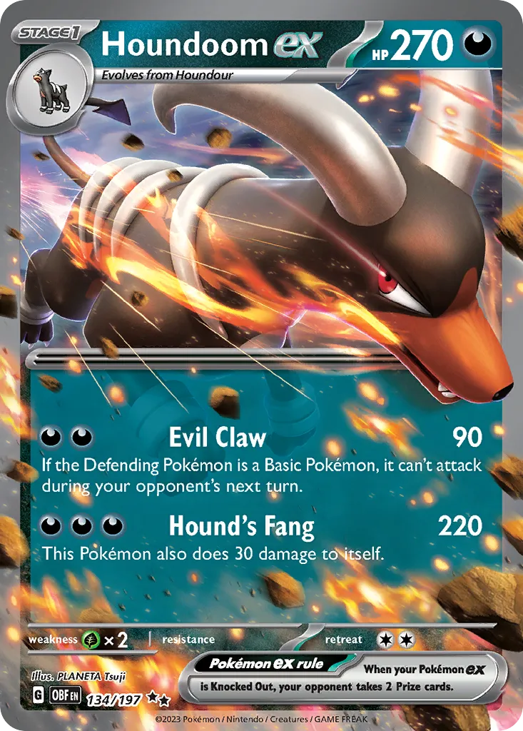 2023 Obsidian Flames Houndoom ex #134/197 Double Rare card image