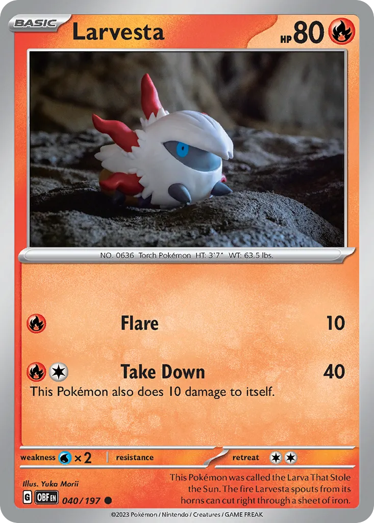 2023 Obsidian Flames Larvesta Common #040/197 Common card image