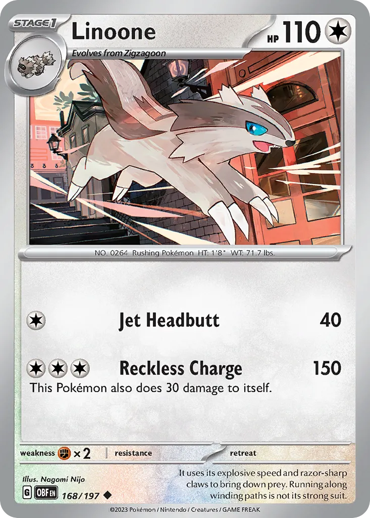 2023 Obsidian Flames Linoone #168/197 Uncommon card image