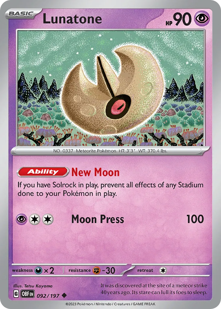 2023 Obsidian Flames Lunatone Uncommon #092/197 Uncommon card image