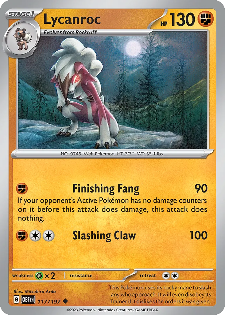 2023 Obsidian Flames Lycanroc #117/197 Uncommon card image