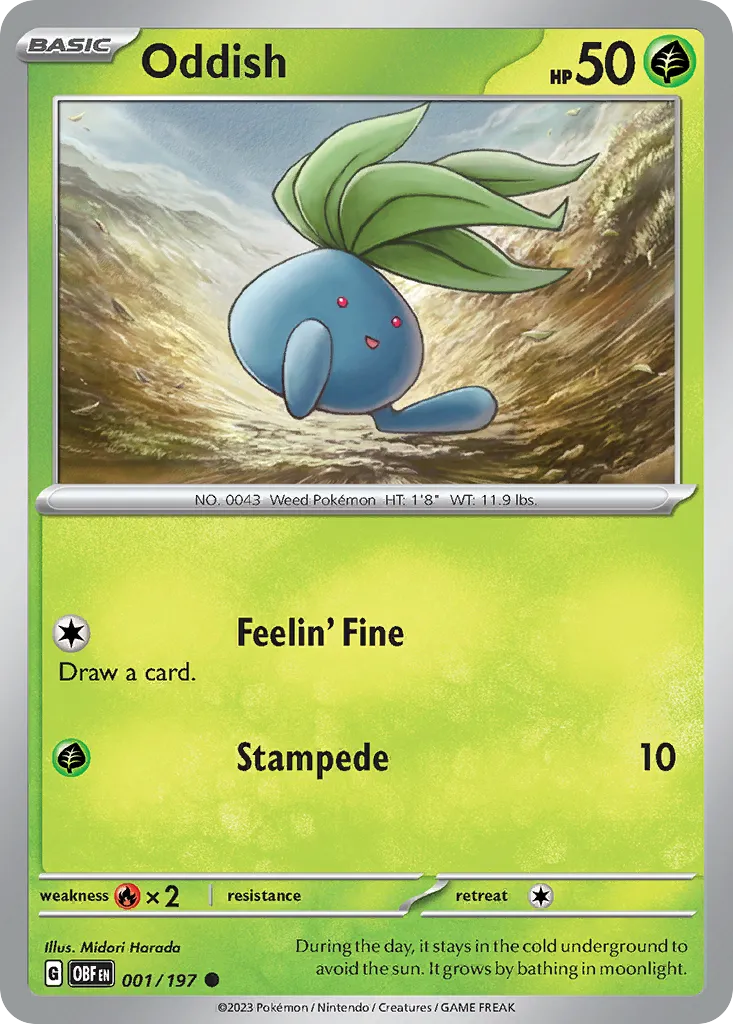 2023 Obsidian Flames Oddish Common #001/197 Common card image