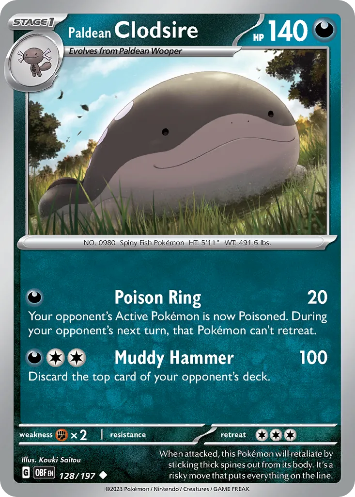 2023 Obsidian Flames Paldean Clodsire #129/197 Uncommon card image