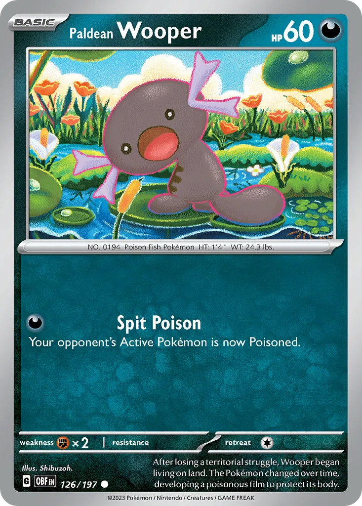 2023 Obsidian Flames Paldean Wooper #127/197 Common card image