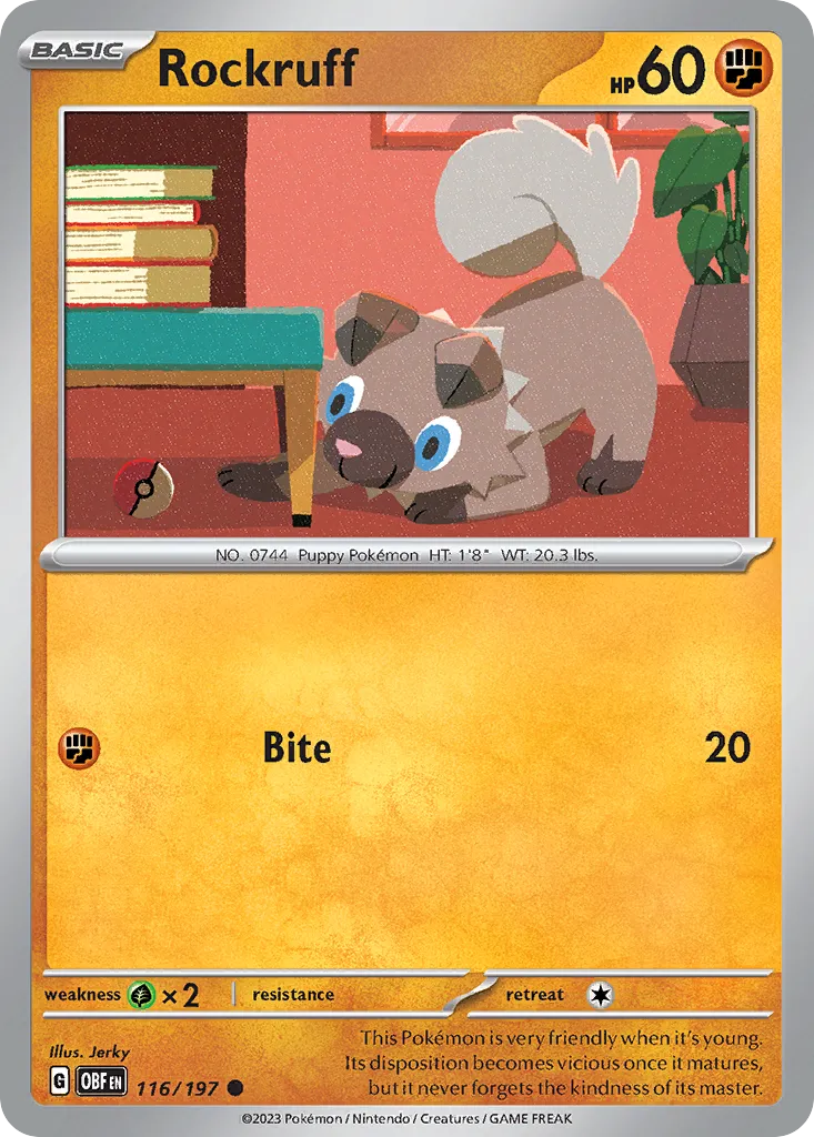 2023 Obsidian Flames Rockruff Common #116/197 Common card image