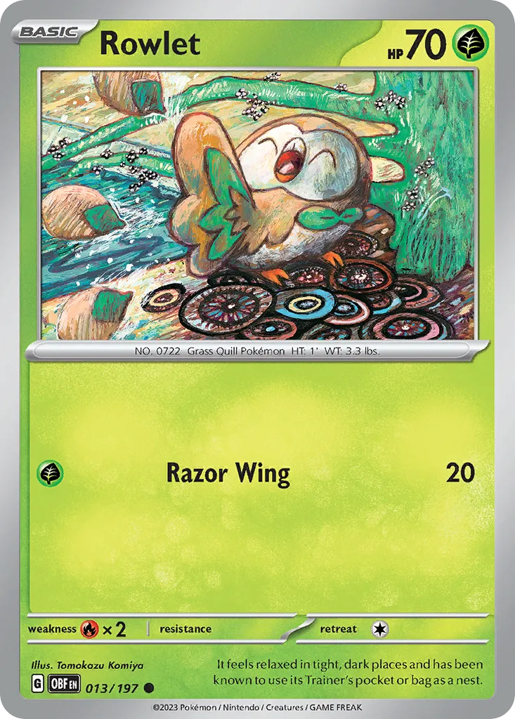 2023 Obsidian Flames Rowlet Common #013/197 Common card image