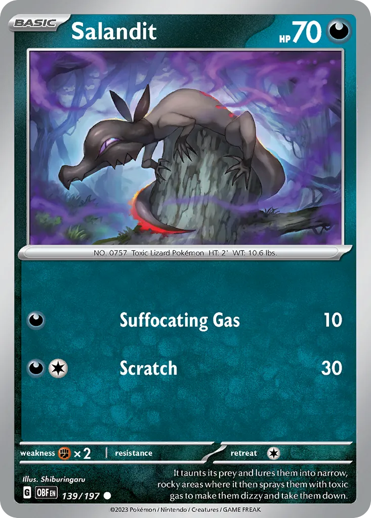 2023 Obsidian Flames Salandit Common #139/197 Common card image