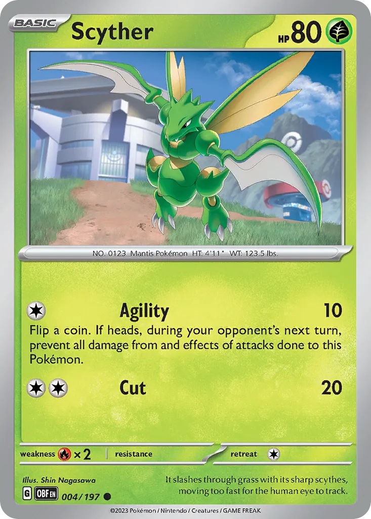 2023 Obsidian Flames Scyther Common #004/197 Common card image