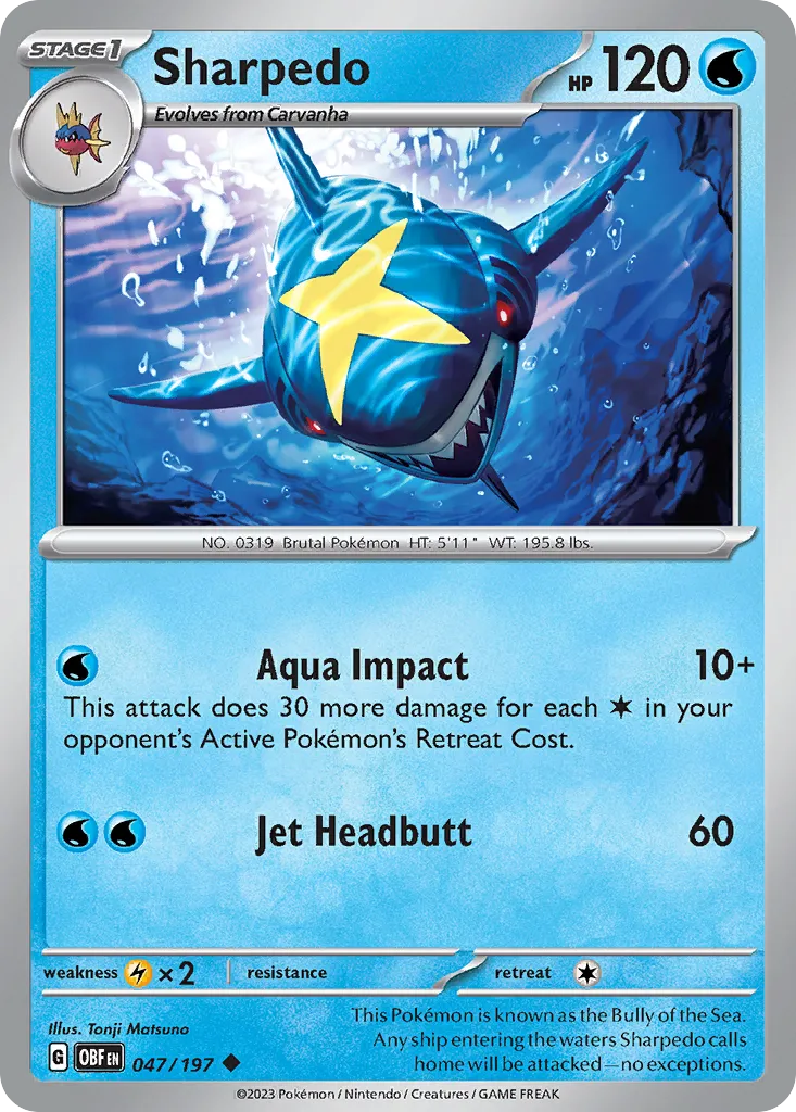 2023 Obsidian Flames Sharpedo Uncommon #047/197 Uncommon card image