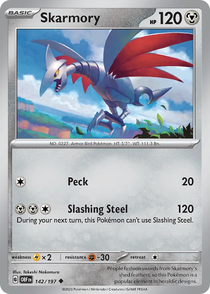 2023 Obsidian Flames Skarmory #142/197 Uncommon card image