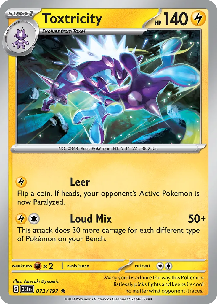 2023 Obsidian Flames Toxtricity #072/197 Rare card image